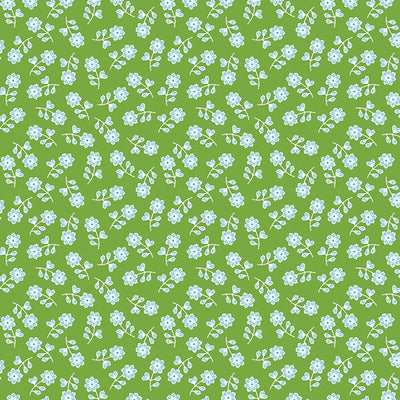 Benartex Blooming Denim Bloom Toss Tonal Quilting Cotton Fabric- Lime