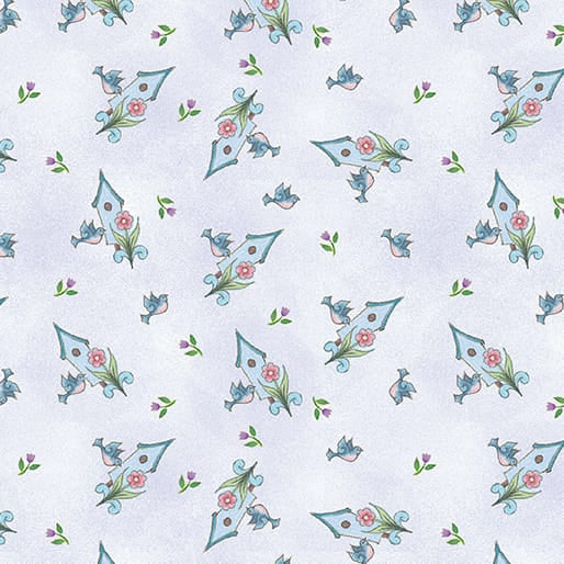 Benartex Garden Birdhouse Toss Quilting Cotton Fabric- Light Purple