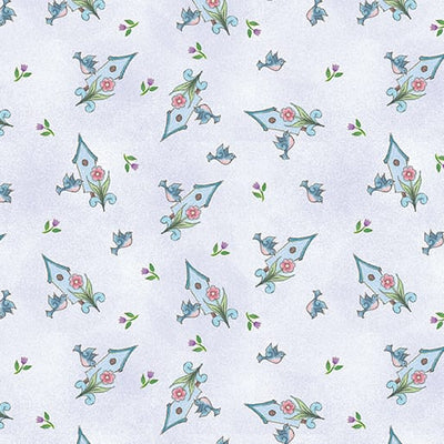 Benartex Garden Birdhouse Toss Quilting Cotton Fabric- Light Purple