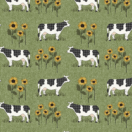 Benartex Heartland Grazing Cows Quilting Cotton Fabric- Green