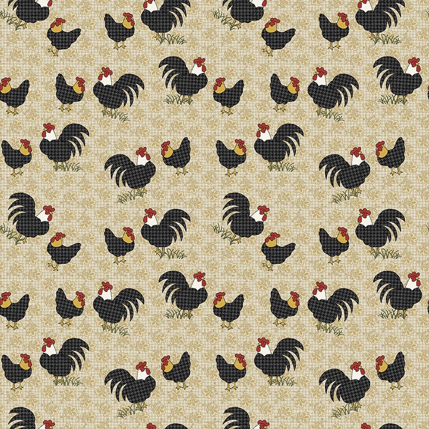 Benartex Heartland Field Roosters Quilting Cotton Fabric- Tan