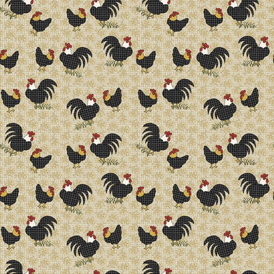 Benartex Heartland Field Roosters Quilting Cotton Fabric- Tan