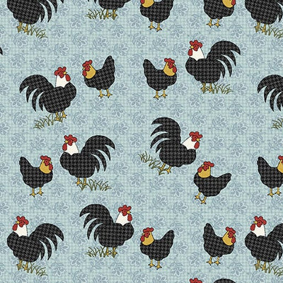 Benartex Heartland Field Roosters Quilting Cotton Fabric- Turquoise