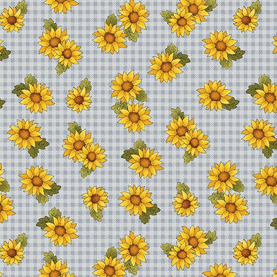 Benartex Sunflower Days Field Sunflowers Quilting Cotton Fabric- Light Denim