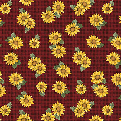 Benartex Heartland Field Sunflowers Quilting Cotton Fabric- Dark Red