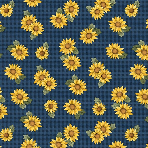 Benartex Heartland Field Sunflowers Quilting Cotton Fabric- Dark Blue