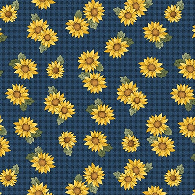 Benartex Heartland Field Sunflowers Quilting Cotton Fabric- Dark Blue