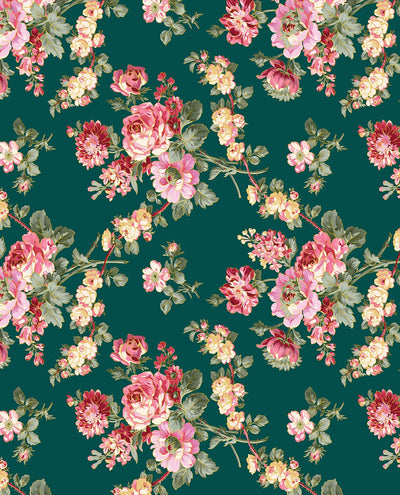 Benartex Promise Me Grandiflora Quilting Cotton Fabric- Peacock