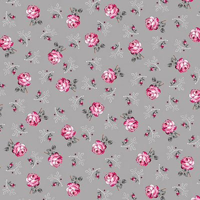 Benartex Promise Me Teacups Quilting Cotton Fabric- Gray