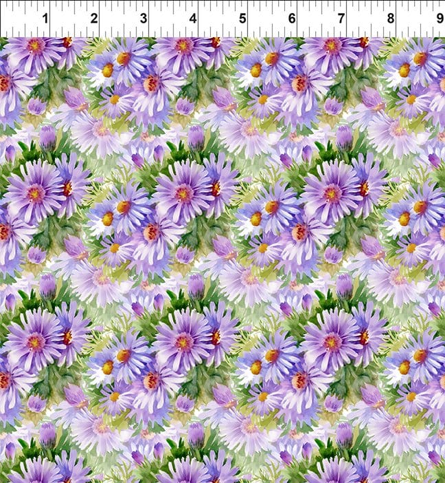 In the Beginning Decoupage Daisies Quilting Cotton Fabric- Lavender