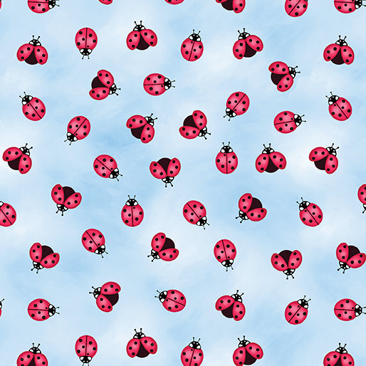 Benartex Sunshine Days Little Ladybugs Quilting Cotton Fabric- Blue