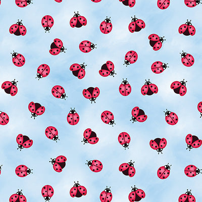 Benartex Sunshine Days Little Ladybugs Quilting Cotton Fabric- Blue