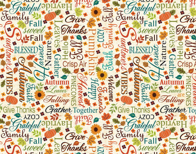 Benartex Gather Together Words of Autumn Quilting Cotton Fabric- Cream