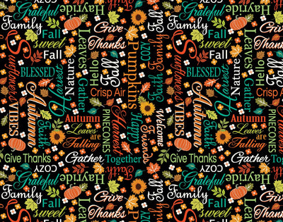Benartex Gather Together Words of Autumn Quilting Cotton Fabric- Black