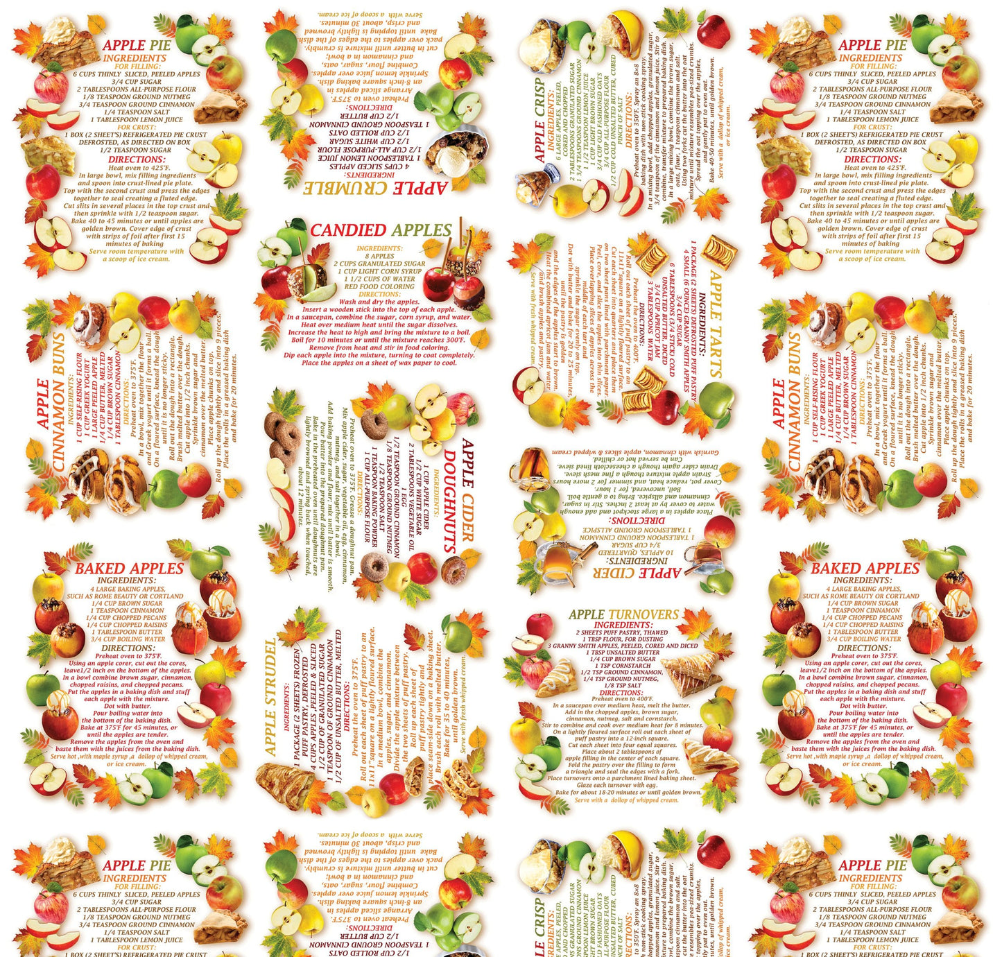 Benartex Cider House Apple Harvest Recipes Quilting Cotton Fabric- Cream