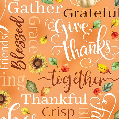 Benartex Give Thanks Thankful Words Quilting Cotton Fabric- Orange
