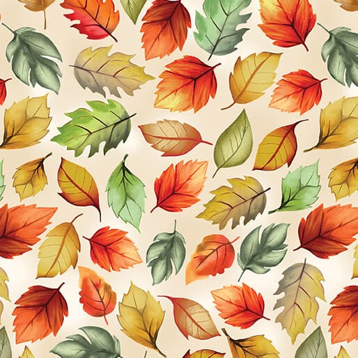 Benartex Give Thanks Harvest Leaves Quilting Cotton Fabric- Cream