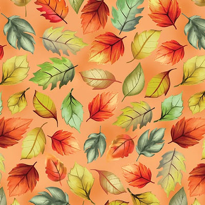 Benartex Give Thanks Harvest Leaves Quilting Cotton Fabric- Orange