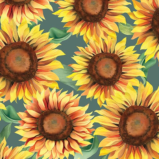 Benartex Give Thanks Sunflower Soiree Quilting Cotton Fabric- Green