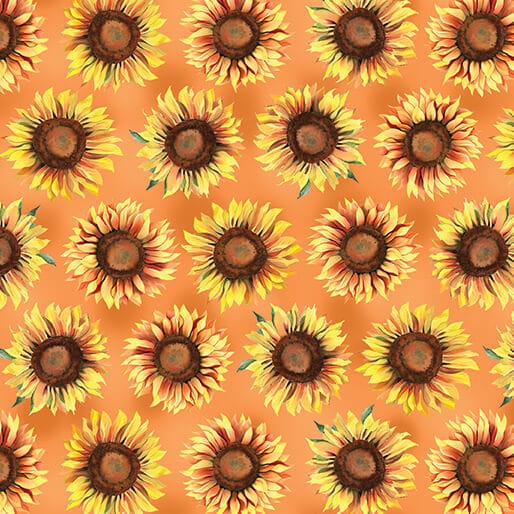 Benartex Give Thanks Sunflower Dot Quilting Cotton Fabric- Orange