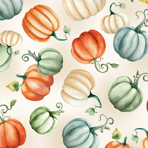 Benartex Give Thanks Pumpkin Patch Quilting Cotton Fabric- Cream