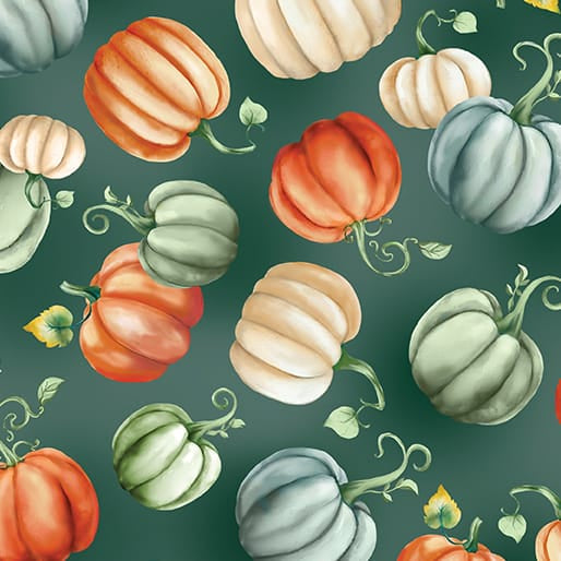 Benartex Give Thanks Pumpkin Patch Quilting Cotton Fabric- Green