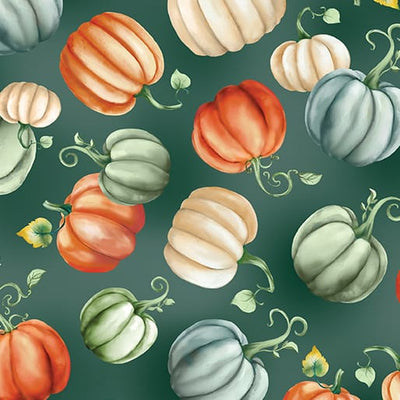 Benartex Give Thanks Pumpkin Patch Quilting Cotton Fabric- Green