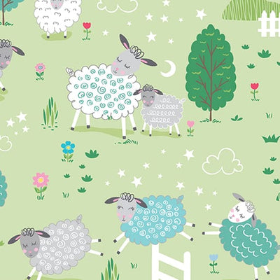 Benartex Sweet Little Lamb Little Lamb Scenic Quilting Cotton Fabric- Green