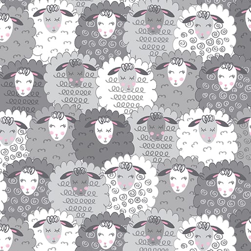 Benartex Sweet Little Lamb Cozy Lamb Quilting Cotton Fabric- Gray