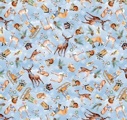 Benartex Woodland Wonderland Woodland Animals Quilting Cotton Fabric- Light Blue
