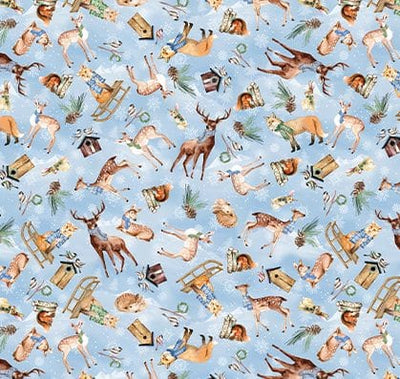 Benartex Woodland Wonderland Woodland Animals Quilting Cotton Fabric- Light Blue