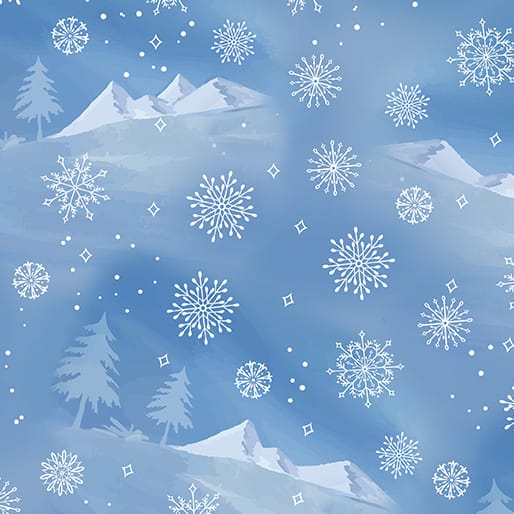 Benartex Woodland Wonderland Mountain View Quilting Cotton Fabric- Medium Blue