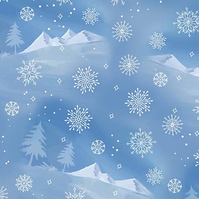 Benartex Woodland Wonderland Mountain View Quilting Cotton Fabric- Medium Blue