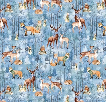 Benartex Woodland Wonderland Woodland Scenic Quilting Cotton Fabric- Medium Blue