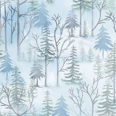 Benartex Woodland Wonderland Pine Wonderland Quilting Cotton Fabric- Light Blue