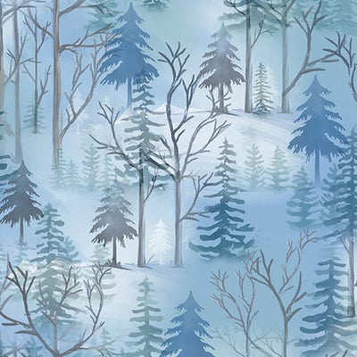 Benartex Woodland Wonderland Pine Wonderland Quilting Cotton Fabric- Medium Blue