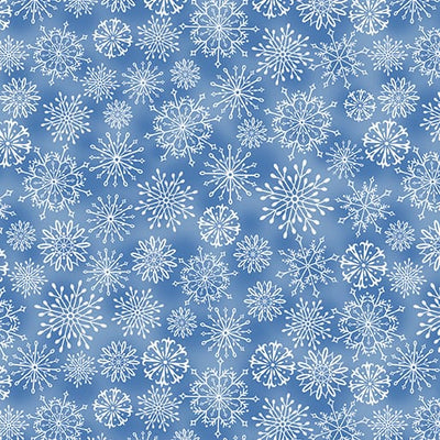 Benartex Woodland Wonderland Snowflake Wonderland Quilting Cotton Fabric- Medium Blue
