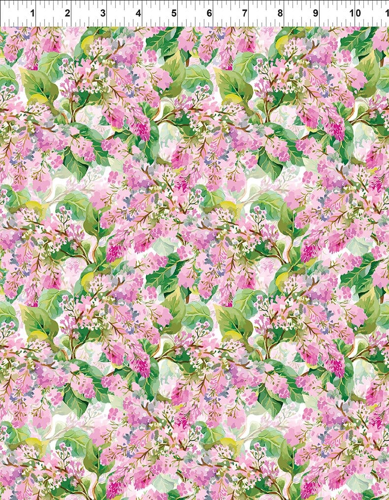 In the Beginning Decoupage Lilac Quilting Cotton Fabric- Pink