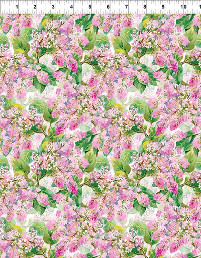 In the Beginning Decoupage Lilac Quilting Cotton Fabric- Pink