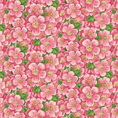 Henry Glass Enchanted Forest Packed Pink Flowers Quilting Cotton Fabric- Pink