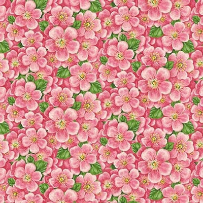 Henry Glass Enchanted Forest Packed Pink Flowers Quilting Cotton Fabric- Pink