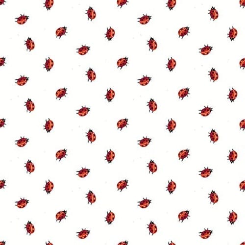 Henry Glass Enchanted Forest Tossed Ladybug Quilting Cotton Fabric- White/Red