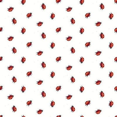 Henry Glass Enchanted Forest Tossed Ladybug Quilting Cotton Fabric- White/Red