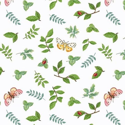 Henry Glass Enchanted Forest Leaves and Butterflies Quilting Cotton Fabric- White/Multi