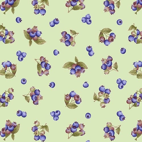 Henry Glass Berrylicious Tossed Blueberry Sprigs Quilting Cotton Fabric- Green/Blue