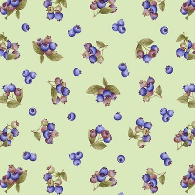 Henry Glass Berrylicious Tossed Blueberry Sprigs Quilting Cotton Fabric- Green/Blue