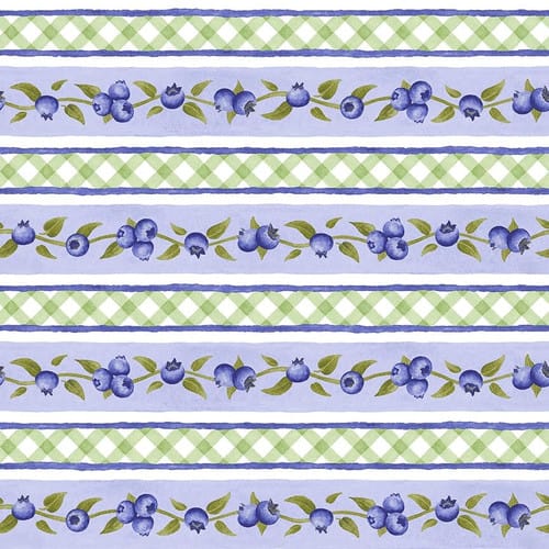 Henry Glass Berrylicious Border Stripe Quilting Cotton Fabric- Blue/Green