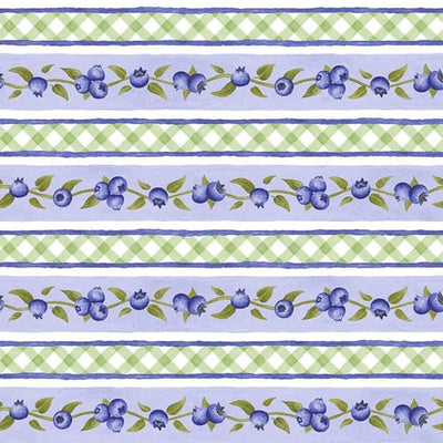 Henry Glass Berrylicious Border Stripe Quilting Cotton Fabric- Blue/Green
