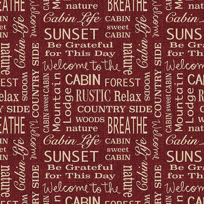 Benartex Burlap Woods Cabin Words Quilting Cotton Fabric- Red