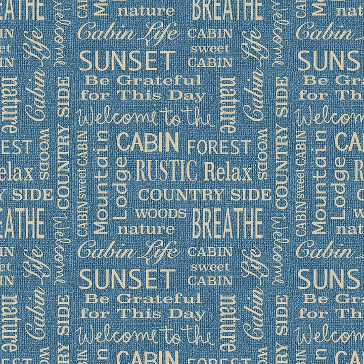 Benartex Burlap Woods Cabin Words Quilting Cotton Fabric- Marine Blue